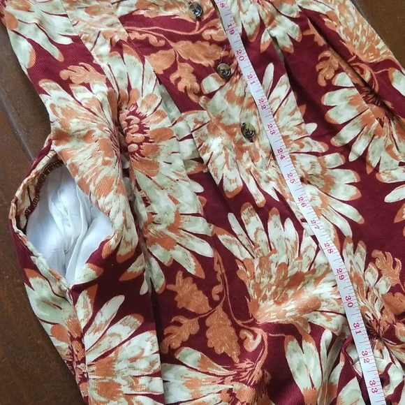 Free People Shasta Print Corduroy Shortsleeve Jumpsuit Floral Back Out Cutout - Picture 16 of 17